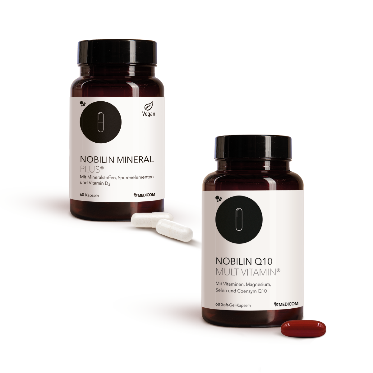 Die Produktkombination von Nobilin First mit Nobilin Mineral Plus® und Nobilin Q10 Multivitamin® in der Vorderansicht