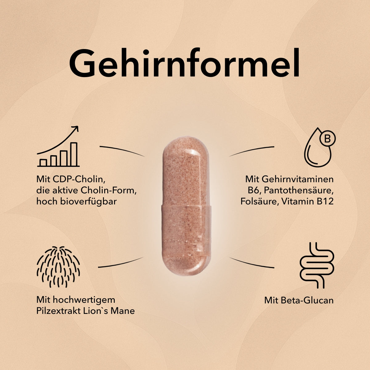 Produktinformationen zu Nobilin Mental Complex, Pilzextrakt, Beta-Glucan, Gehirnvitamine, mit CDP-Cholin.