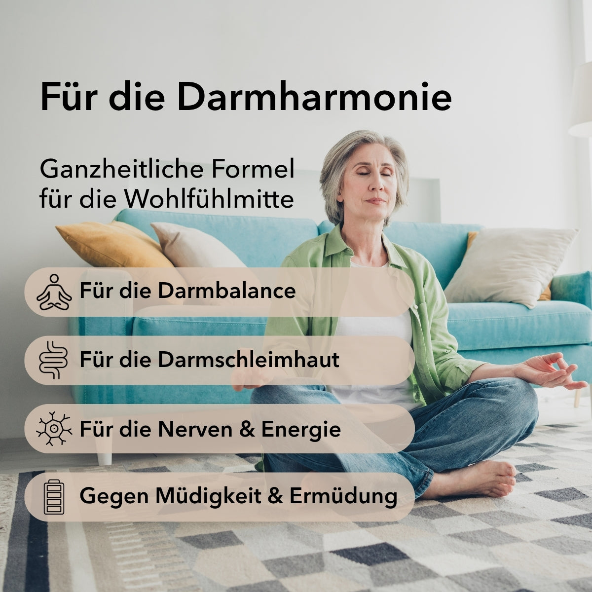Produktinformationen zu ProBalance:
Punkt 1: Für die Darmschleimhaut
Punkt 2: Für die Darmbalance
Punkt 3: Für die Nerven/Energie
Punkt 4: Gegen Ermüdung/Müdigkeit