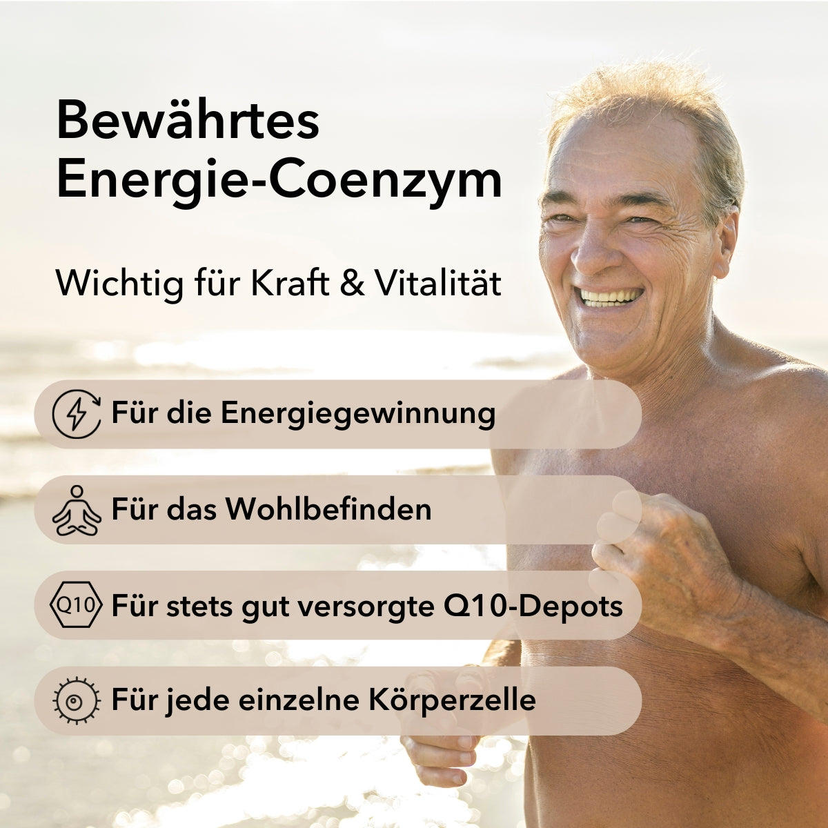 Die Anwendungsgebiete von Q10 Mono. Wichtig für die Energiegewinnung, Wohlbefinden, Q10-Depots und die Körperzellen