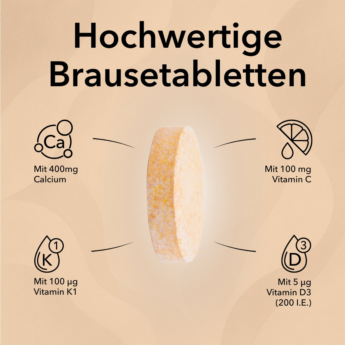 Produktinformationen zu Calcium Brausetabletten 400 mg mit 400 mg Calcium, mit 100 µg Vitamin K1, mit 100 mg Vitamin C, mit 5 µg Vitamin D3 (200 I.E.)