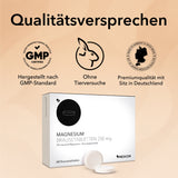 Die Produktverpackung von Magnesium Brausetabletten 200 mg mit Qualitätssiegeln und Zertifikaten 

 