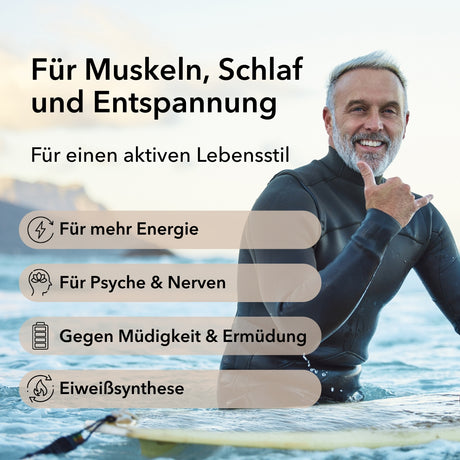 Produktinformationen zu Magnesium Citrat Kapseln mit Anwendungsgebieten: für Muskeln, Schlaf und Entspannung, Energie, Psyche und Nerven, Müdigkeit und Ermüdung, Eiweißsynthese