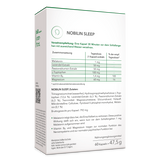 Nobilin Sleep – die Rückseite der Produktpackung mit genauer Angabe von Verzehrempfehlung, Zutaten und Zusammensetzung.