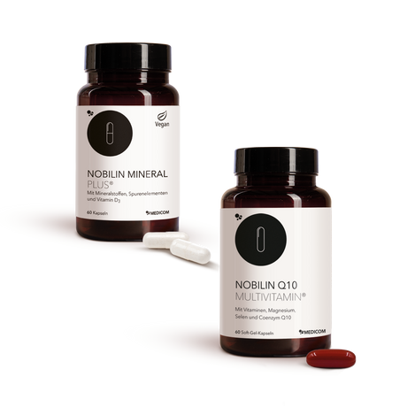 Die Produktkombination von Nobilin First mit Nobilin Mineral Plus® und Nobilin Q10 Multivitamin® in der Vorderansicht