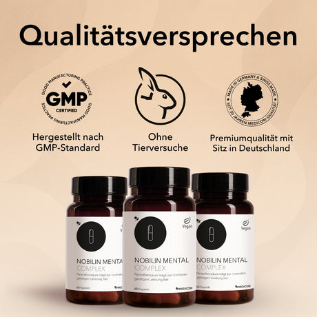 Produktinformationen zu Nobilin Mental Complex: ohne Tierversuche, GMP-Standard, Premiumqualität mit Sitz in Deutschland