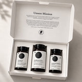 Offene Medicom-Box mit den drei Produktdosen aus Nobilin Premium in Einlegern. Elegant, sicher und ordentlich präsentiert.