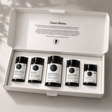 Nobilin Premium Selection Gold in der neuen Meidcom-Box mit fünf Produktdosen. Die Produkte werden elegant, sicher und ordentlich in den Einlegern präsentiert, wenn man die Medicom-Box öffnet.