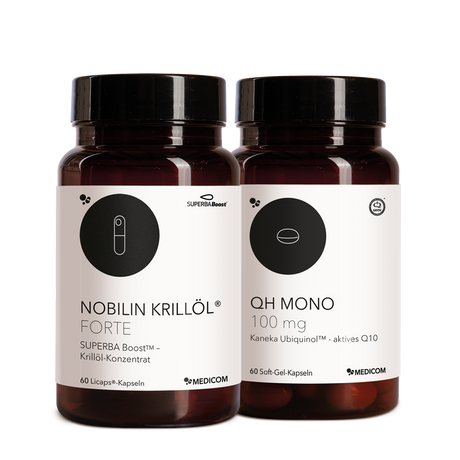 Das Duo Nobilin Krillöl® Forte und QH Mono 100  mg – zwei Bestsellerprodukte von Medicom im Bundle