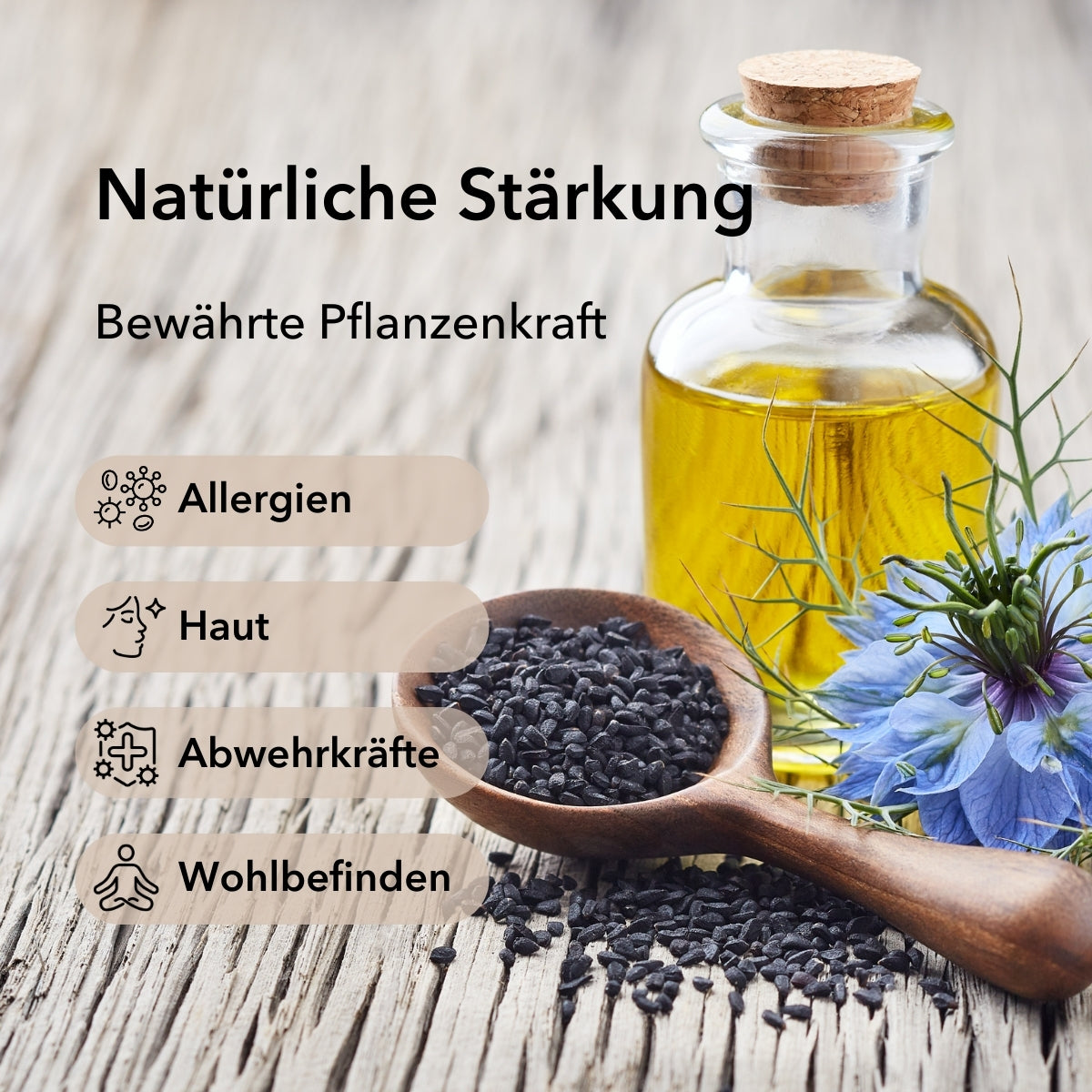 Genaue Angabe von Zutaten und Tagesdosis von Schwarzkümmeöl von Medicom