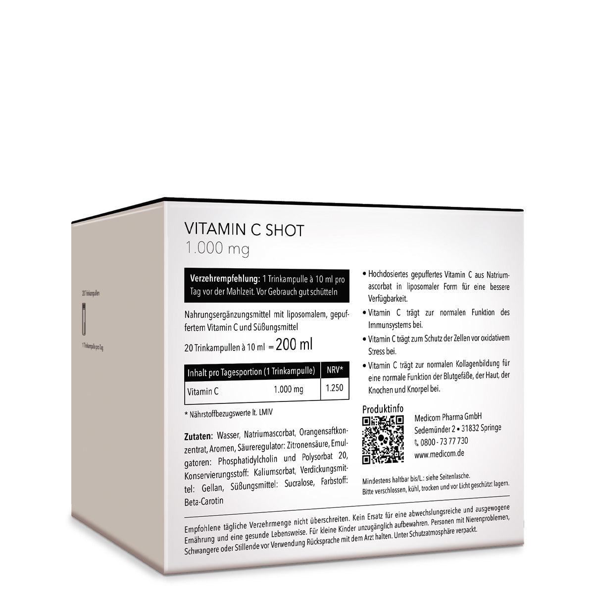 Die Rückseite der Packung von Vitamin C Shot 1.000 mg von Medicom