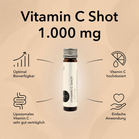 Produktinformationen zu Vitamin C Shot 1.000 mg: gut verträglich, optimal bioverfügbar, Vitamin C hochdosiert und einfache Anwendung, Trinkampullen - 100% vegan